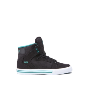 Kids Supra High Top Shoes VAIDER Black/Teal/white | AU-18464